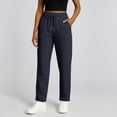 thumbnail image 2 of Women's Fleece Lined Sweatpants High Waisted Drawstring Cozy Baggy Straight Leg Pants with Pockets Navy S, 2 of 5