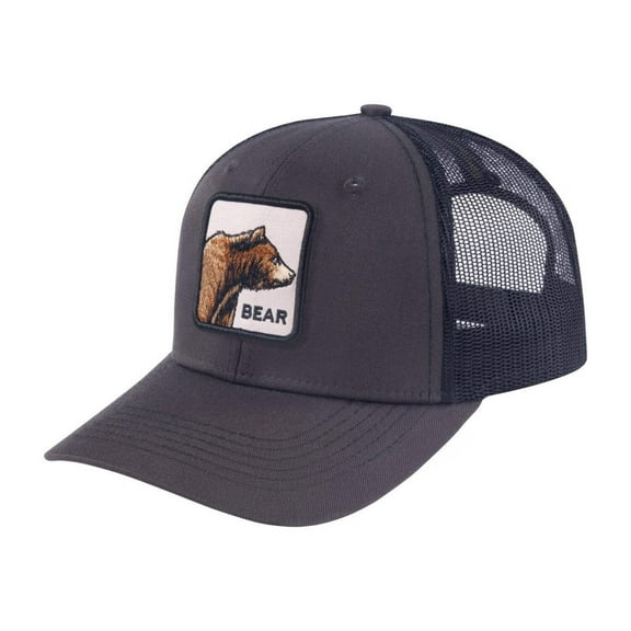 Unisex Embroidered The Bear, 6-Panel Trucker Hat, Dark Grey/Black, Adjustable Fit