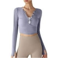 thumbnail image 2 of RXIRUCGD Haut à Col Rond pour Femmes, Couleur Unie, Décontracté, Sport, Protection Solaire, Manches Longues, Col en V, Violet, Taille : m, 2 of 6