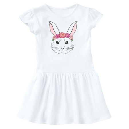 

Inktastic Cute White Easter Bunny Wearing a Pink Flower Crown Gift Toddler Girl Dress