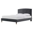 thumbnail image 1 of Platform Bed Frame, Queen Size, Charcoal Grey Gray, Velvet, Modern Contemporary, Bedroom Master Guest Suite Room, 1 of 5