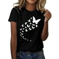 thumbnail image 2 of Womens Tops Women's Butterfly Print Round Neck Short Sleeve T Shirt Top Black, 2 of 4