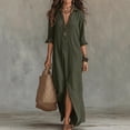 thumbnail image 2 of LIaqionyy Womens Maxi Shirt Dress Casual Button down V Neck Loose Solid Color Collared Split Side Dresses, 2 of 8