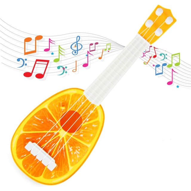 ZECATL Toy Ukulele 13 Inch Mini Fruit 4 String Toy Guitar Musical Instrument Educational Toy for 3-8 Toddlers Kids (Orange)