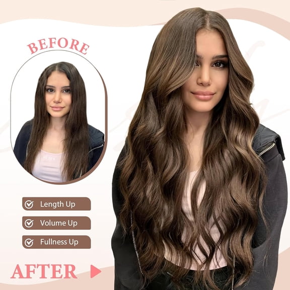 JINYUN-Clip in Hair Extensions for Women Medium Brown Long Wavy Hair Extensions Clip Ins 6PCS 20 Inch Synthetic Soft and Natural Thick Hair Pieces for Women