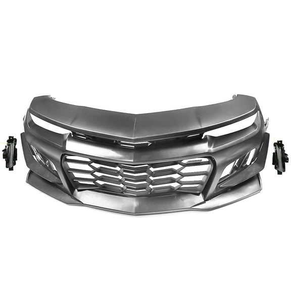 Ikon Motorsports Front Bumper Cover w/ Yellow DRL Fog Lights Compatible with 2014-2015 Chevy Camaro 1LE Style Unpainted Front Bumper Conversion Body Kit PP