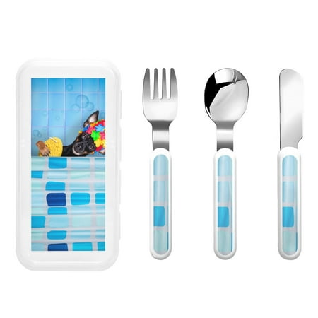 

Salouo Prague Ratter Dog in Bathtub Pattern 3 Pieces Toddler Utensils Kids Silverware Set Stainless Steel Utensils for Kids Children Safe Spoons Forks & Knife Dishwasher Safe