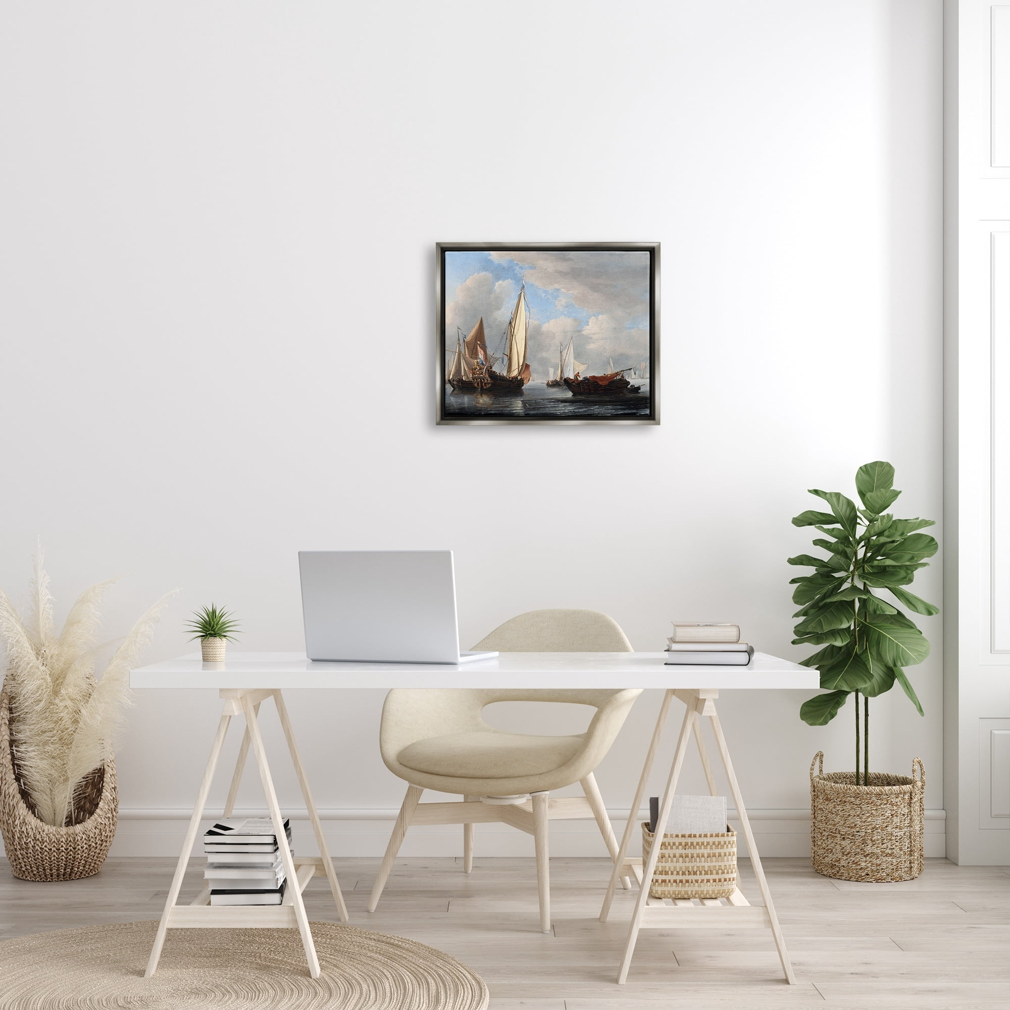 Stupell Industries Yacht and Other Vessels Willem van de Velde Classic Painting Painting Luster Gray Floating Framed Canvas Print Wall Art, Design by one1000paintings