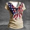 thumbnail image 5 of Felirenzacia Women's 4 of July Graphic T Shirt Basic Printed Round Neck Short Sleeves Tailored Tee Top Beige,M, 5 of 5