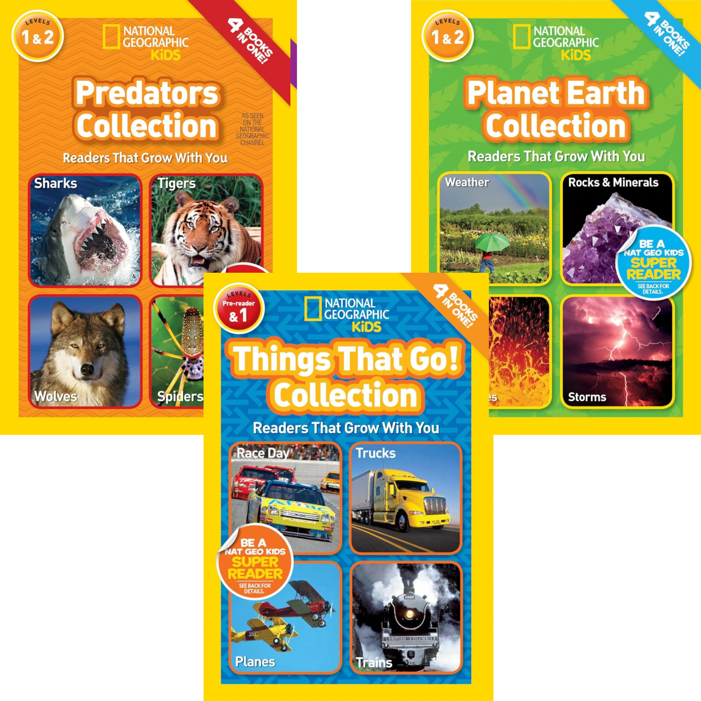 Nat Geo Kids Readers Level 1 & 2: Wolves, Volcanoes, Sharks