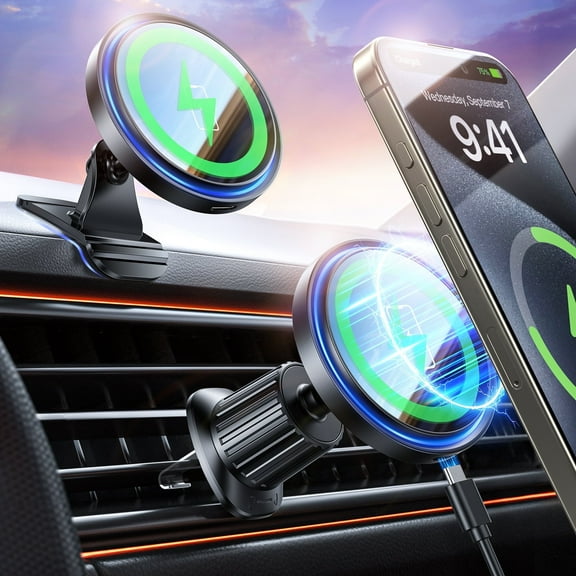 Magnetic Car Mount Charger for Mag-Safe, 15W Fast Wireless Car Charger, 360° Rotating Magnetic Phone Holder for Car Air Vent, Compatible with iPhone12-17 Series