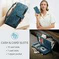thumbnail image 3 of Wallet Case Compatible with Google Pixel 8A, Multifunctional Magnetic Closure Folio Case, [RFID Blocking] Durable PU Leather Flip Lanyard Strap Wristlet Zipper Card Holder Phone Case, Blue, 3 of 10