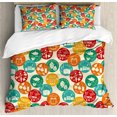 thumbnail image 1 of Fitness Duvet Cover Set, Sportive Lifestyle Colorful Spots Green Tea Cereals Water Walks Retro Ornament, Decorative 3 Piece Bedding Set with 2 Pillow Shams, Queen Size, Multicolor, by Ambesonne, 1 of 3