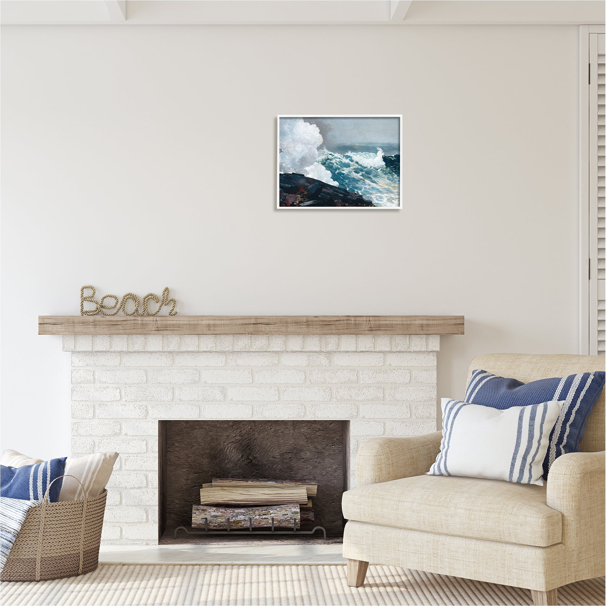 Stupell Industries Ocean Waves & Cliffs Landscape Painting White Framed Art Print Wall Art, 20 x 16