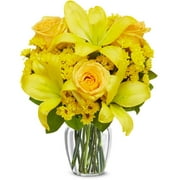 From You Flowers - Yellow Lilies, Roses & Poms Bouquet with Free Vase (Fresh Flowers)