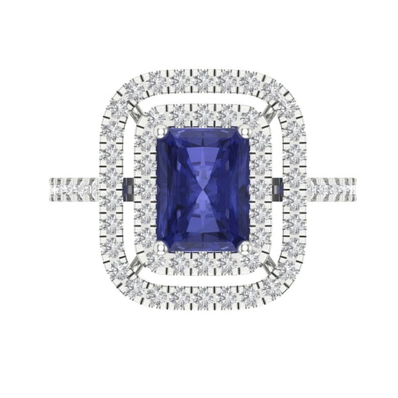 Halo Engagement Ring for Women - 2.62ct Simulated Tanzanite in 18K White Gold Promise Ring