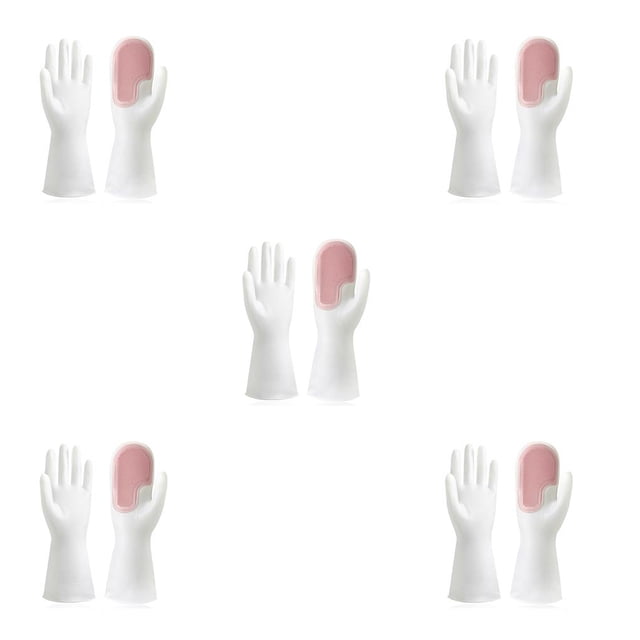 Yuarrent 1 par de guantes para lavar platos, fregador de manos, manoplas de esponja, herramientas Rosa 5piezas