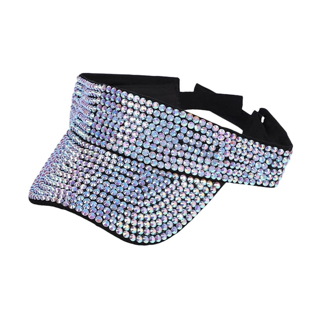 Sombrero con visera y diamantes de imitación brillantes, protección solar, gorra de visera ajustable a la moda. En blanco y negro