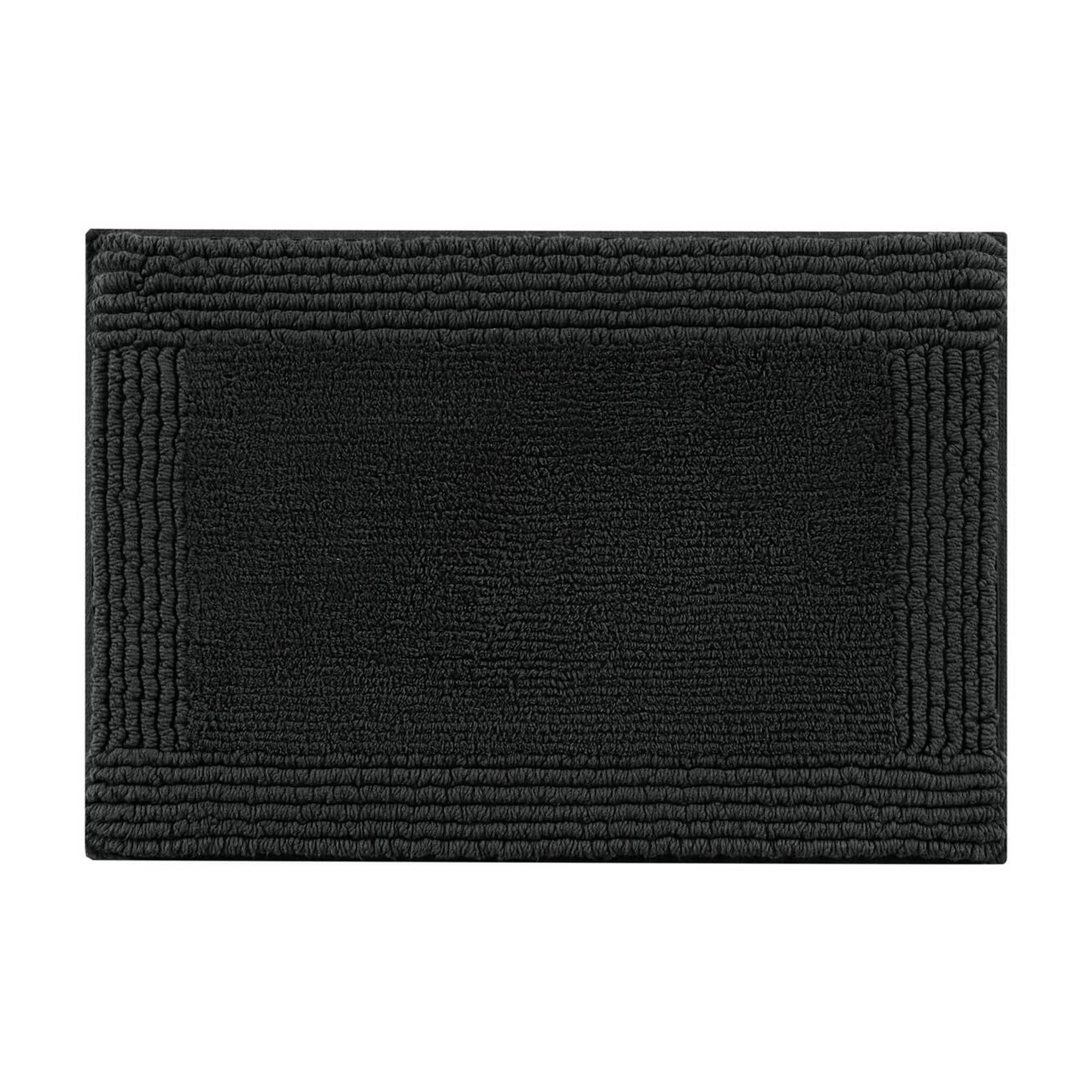 17x24 Inches Reversible Bath Rug, 100% Cotton 3000 GSM Tufted Bath Mat, Black Luxury Soft Plush Bathroom Rug for Bathroom Shower Floor Home Decor