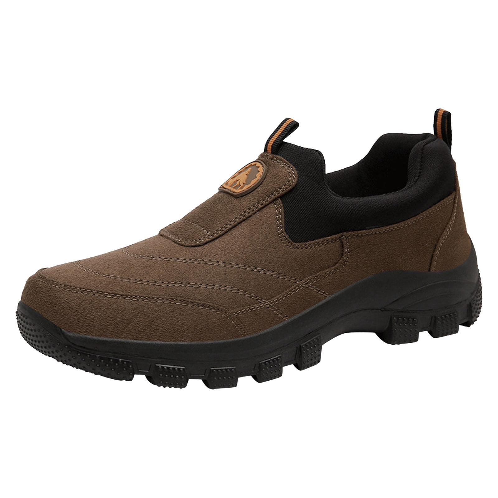 Mens Slip on Hiking Shoes 2025 Casual Fall Outdoor Sports Suede Anti Skid Trekking Walking Sneakers Brown Size 7.5