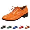 thumbnail image 4 of Oxford Shoes for Women Lace up Wingtip Vintage Pattern Leather Low Heel Pumps Shoes Business Work Casual Dress Shoes Red Size 7.5, 4 of 6