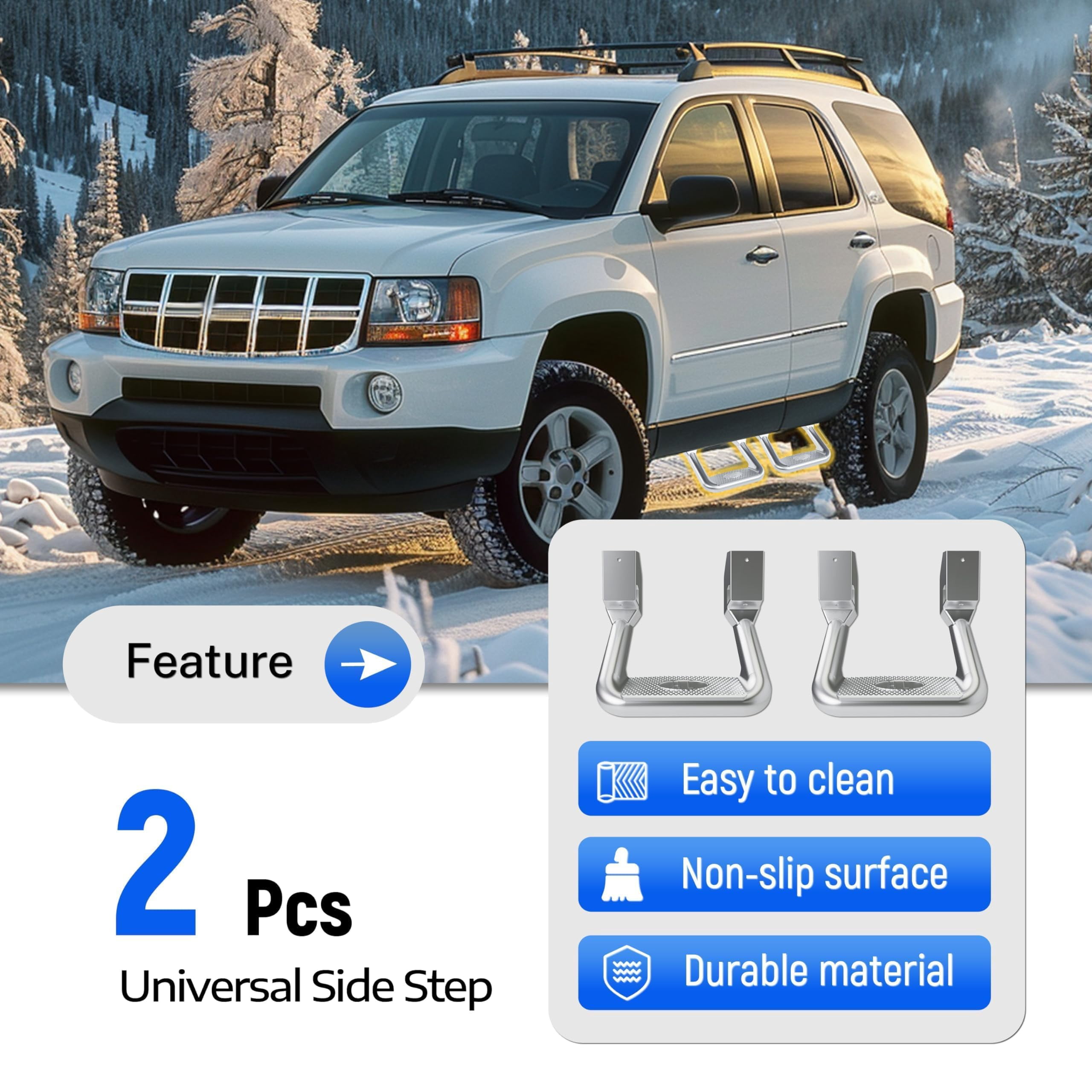 Kojem Universal Side Step Nerf Bars for 1967-2020 Chevrolet GMC Ford Isuzu Mitsubishi Dodge Jeep Nissan Toyota Mazda Aluminum Polishing Silvery