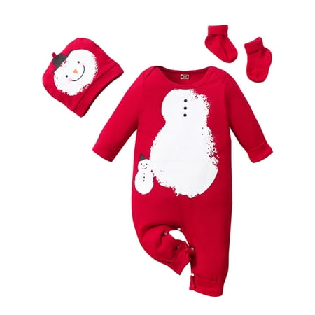 

Capreze Infant Xmas Playsuit Buttons Christmas Jumpsuit Long Sleeve Romper Comfty Bodysuit One Piece Red 62