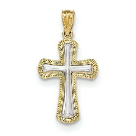 14k Yellow Gold Rhodium Polished Cross Pendant