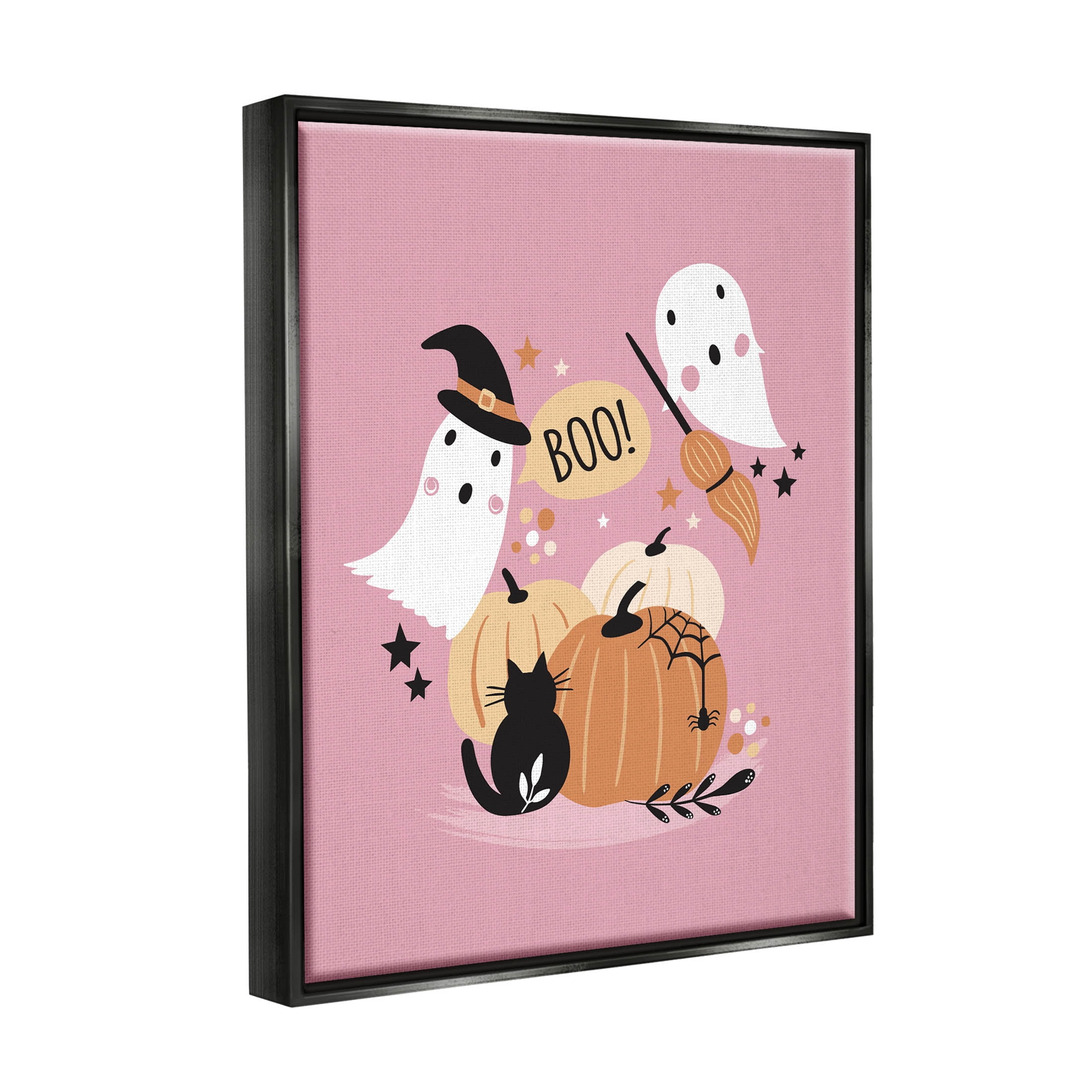 Pink Boo Halloween Ghosts Holiday Graphic Art Jet Black Framed Art Print Wall Art