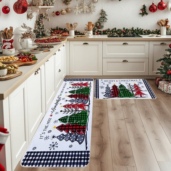 Hometravel Christmas Kitchen Rugs Set, Non-Slip Floor Mats with Holiday Design, Festive Kitchen Decor Mat Pair for Entryway, Home Decor, Seasonal Display