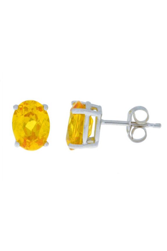 14Kt White Gold Citrine Oval Stud Earrings