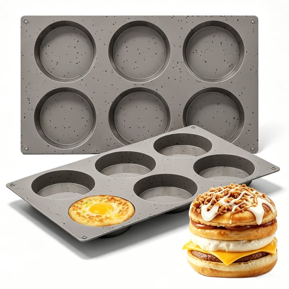 CAKETIME 2 Pcs Silicone Egg Sandwich Molds, 3 Inch Muffin Top Pan Non Stick