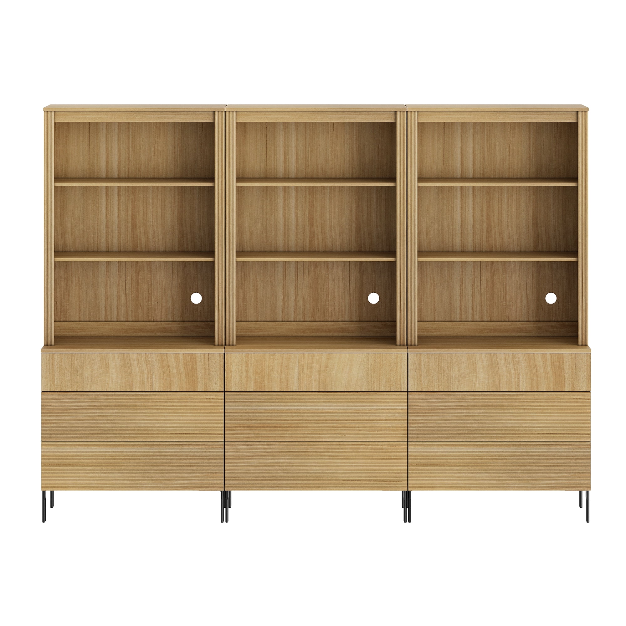 71.6"H X 94.5"W Set Of 3 Bookcase with Storage Cabinets, 9 Tier Bookshelf with Fluted Drawers and Adjustable Shelves, Large Modern Display Cabinet For Living Room Bedroom Home Office Kitchen