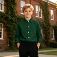 thumbnail image 2 of Curuila Kids Toddler Boys Shirt Long Sleeve Solid Color Lapel Button Down Shirts For Boys Loose Fit Casual Tops Dark Green Size 10-11 Years, 2 of 7