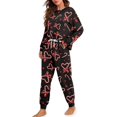 thumbnail image 2 of Yuyamidu Candy Canes Long Sleeve Pajamas for Women Christmas Pajama Nightwear Set Size L Soft Pjs Sleepwear Lightweight Crewneck Sleep Clothing Set of 2, 2 of 7