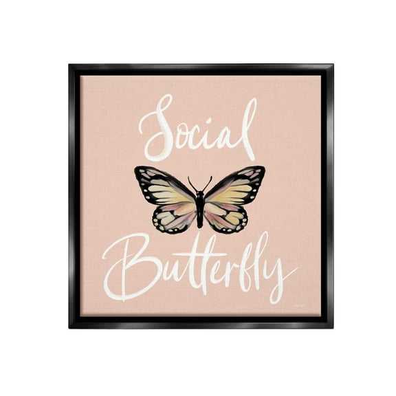 Stupell Industries Social Butterfly Phrase Animals & Insects Painting Black Floater Framed Canvas Art Print Wall Art, 18 x 18