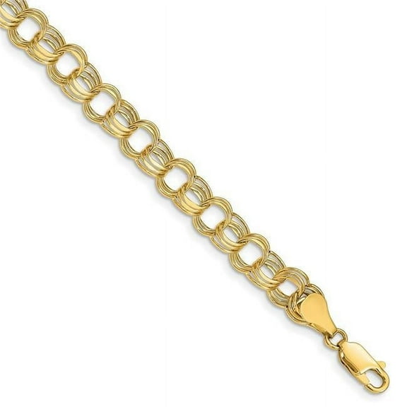Finest Gold 14K Yellow Gold Lite 7 mm Triple Link Charm 7.5 in. Bracelet