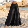 thumbnail image 6 of IUYRTFE Women's Tiered Maxi Skirt Cotton Linen Blend Elastic Waist A-Line Long Summer Beach Skirt, 6 of 6