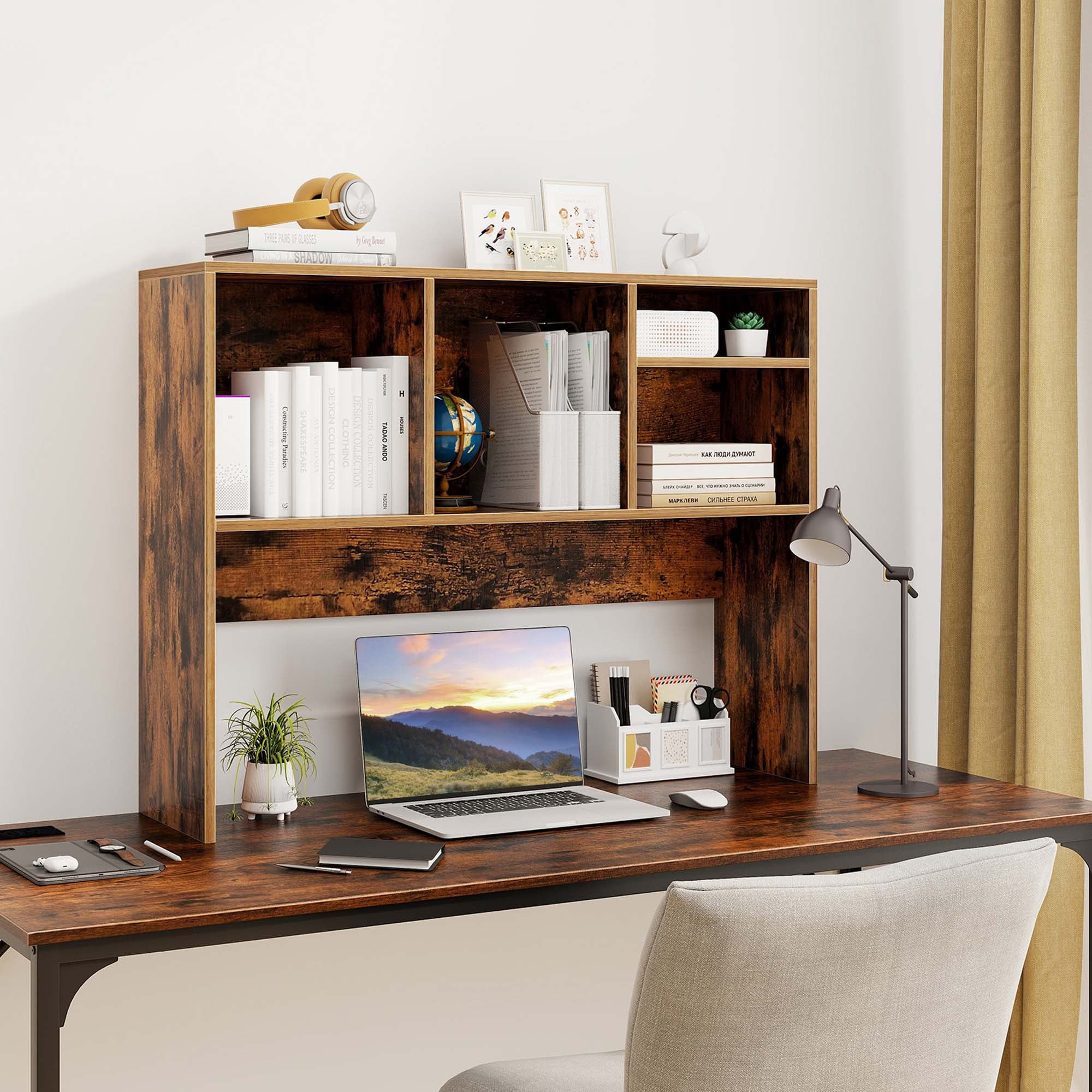 Costway Computer Desktop Bookcase Countertop Storage Bookshelf Organizer with 4 Cubbies Coffee