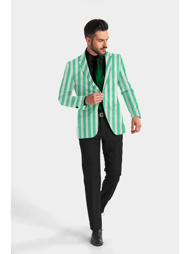 Green White Men's Party Stripe Suit Jacket Slim Fit Blazer - Main Image