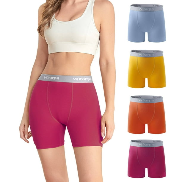 wirarpa Women's Boxer Briefs Cotton Underwear Anti Chafing Boy Shorts Panties 5.5" Inseam 4 Pack