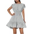 thumbnail image 1 of Vestido de Impresión de Rayas de las Mujeres, Cuello Redondo sin Mangas con Hebilla Decorativa de Correa de Hombro Y Cintura Elástica, Vestido Ligero, 1 of 8