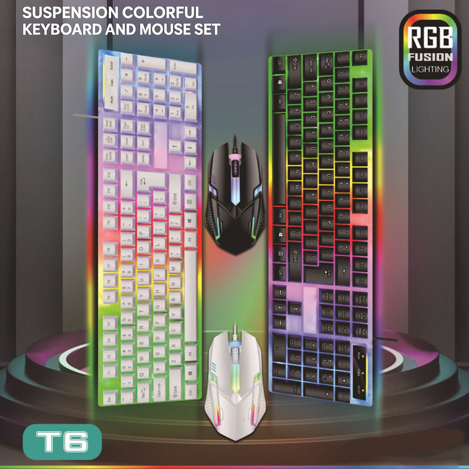 Mechanical Feel Waterproof Keyboards Set 104Key RGBs Backlit Suspended Keycaps USB Cord For Office And Gaming