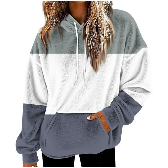 ShiShine Women's Casual Plush Sweatshirt Color Block Hoodie Tops Pullover Hoodies Coat Outwear