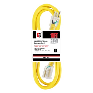 Iron Forge Tools 10 Ft Outdoor Extension Cord – 10/3 Gauge, 3-Outlet, Yellow (2-Pack)