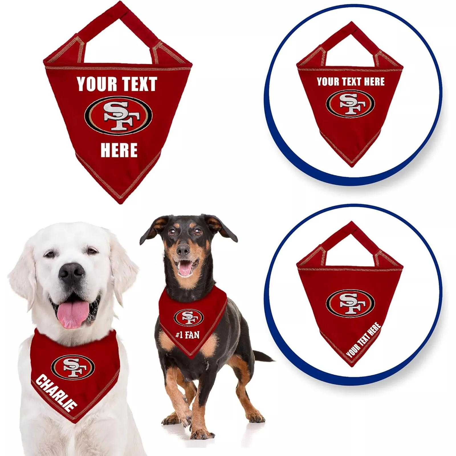 Pets First NFL Personalized Tie Bandana for Dogs & Cats Customizable Dog Bandana