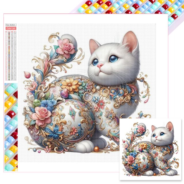 (ZQA4936) Cuadrado Resina Diamante Serie Animal Gato Blanco Con Diamantes 30*30 CM Tamaño Lienzo 35*35 CM