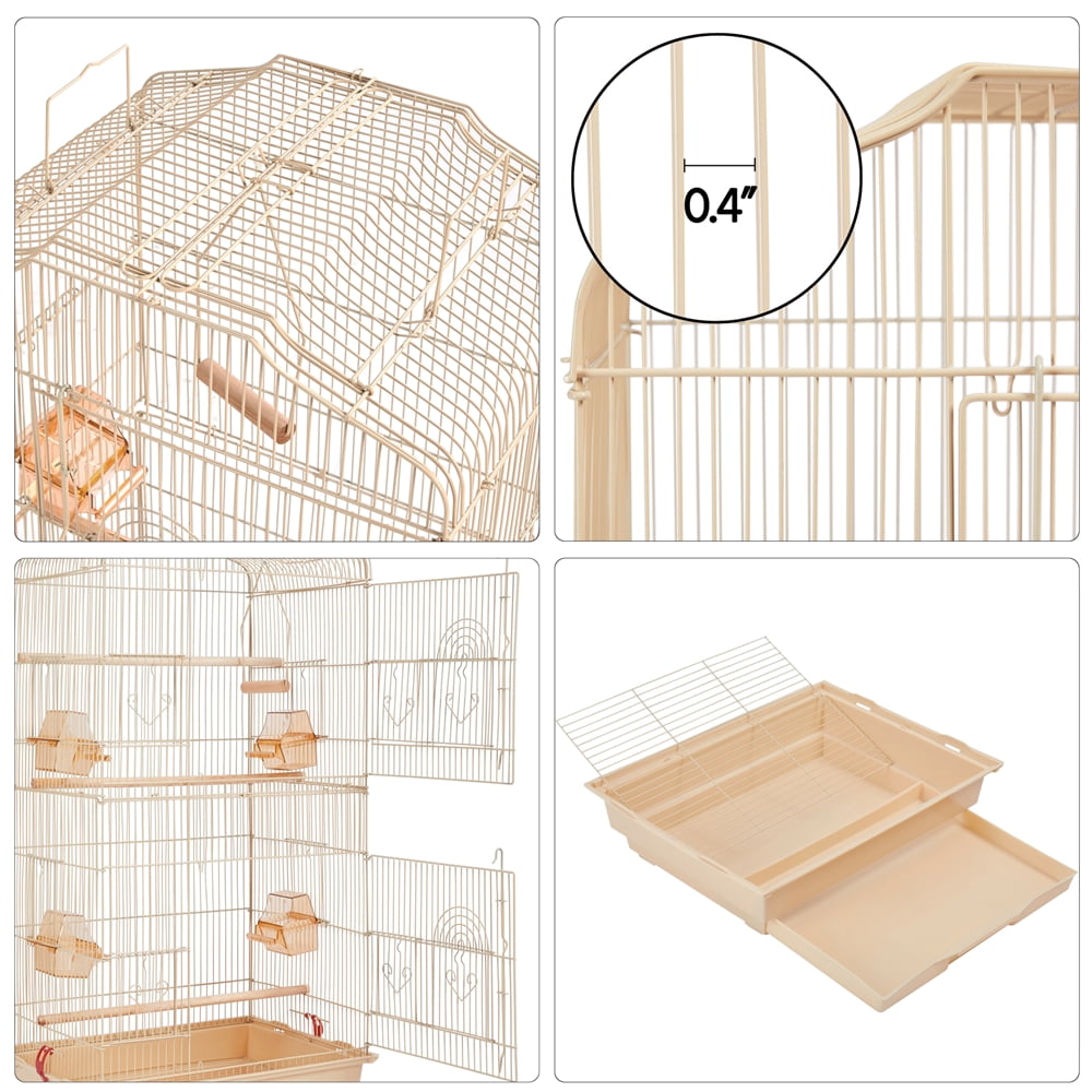 Alden Design Large 41" Metal Bird Cage with Play Top for Parakeets and Lovebirds, Almond