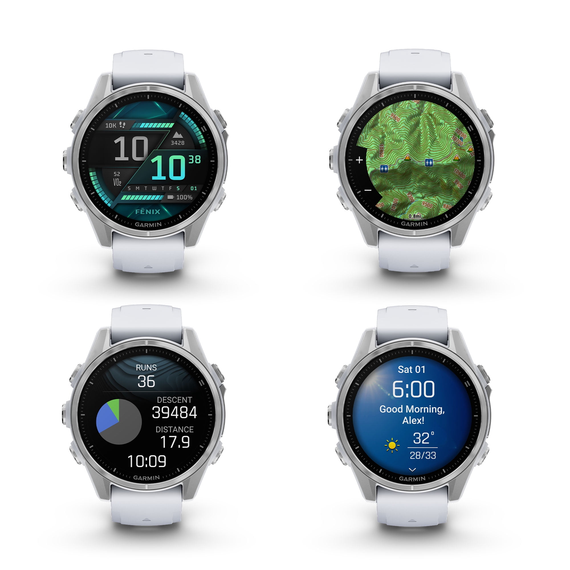 Garmin Fenix 8 43MM AMOLED Sapphire Multisport GPS Smartwatch Silver with Whitestone Silicone Band with Accessories