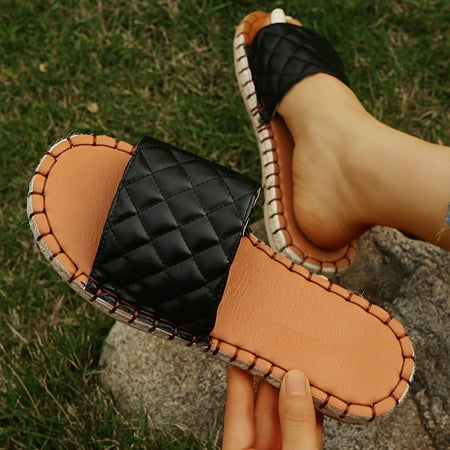 

VerPetridure Slippers for Women Flat Casual Plaid Non-slip Sandals Summer Flats Retro Plaid Slippers